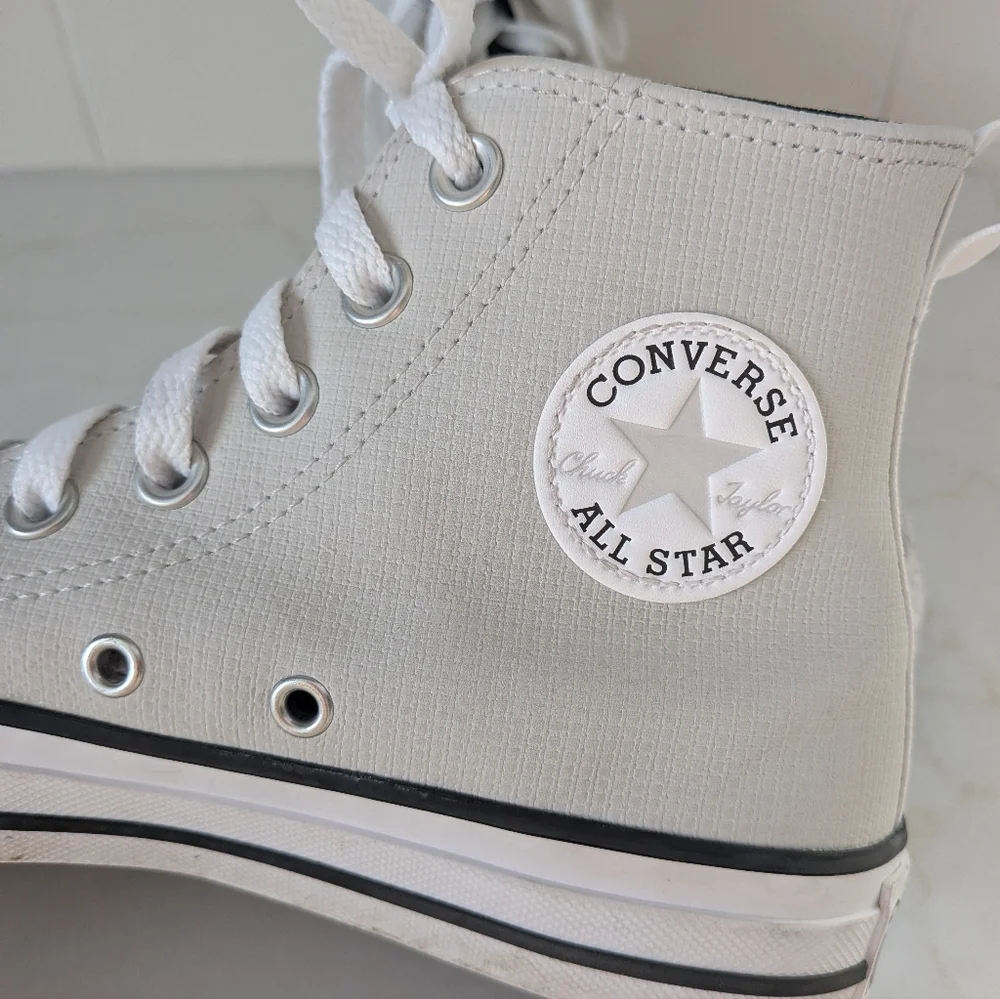 Converse High-Top Leather Sneakers in Gray and White - Picture 4 of 5